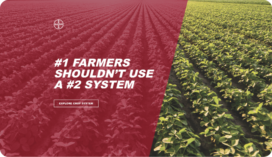 Screenshot of the Roundup Ready® Xtend Crop system marketing landing page showing a split screen header image of a crop field, the left side with a red colour overlay and bold headline.